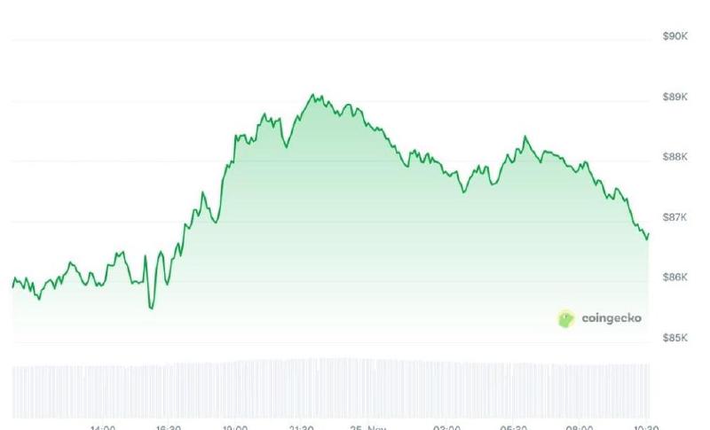 BTC/USD 24-hour price chart. Source: Coingecko.