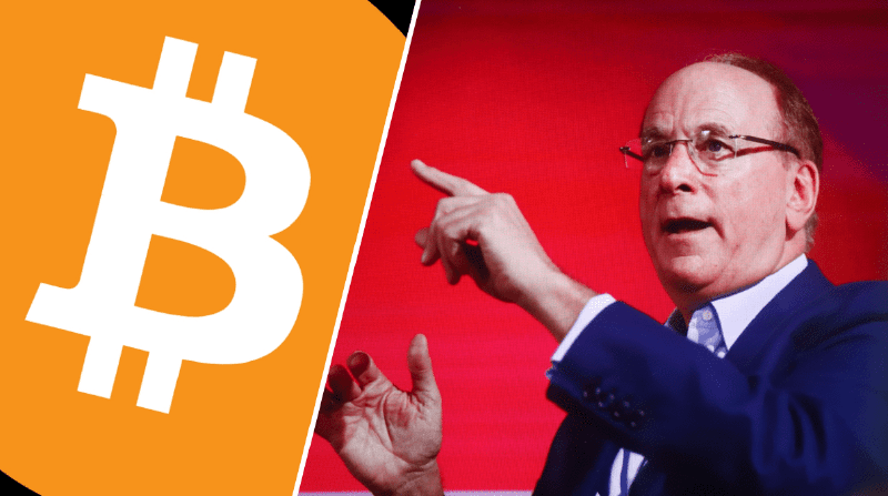 Larry Fink points to Bitcoin logo