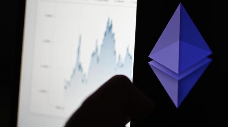 Image of the Ethereum logo with an ETH price chart in the background